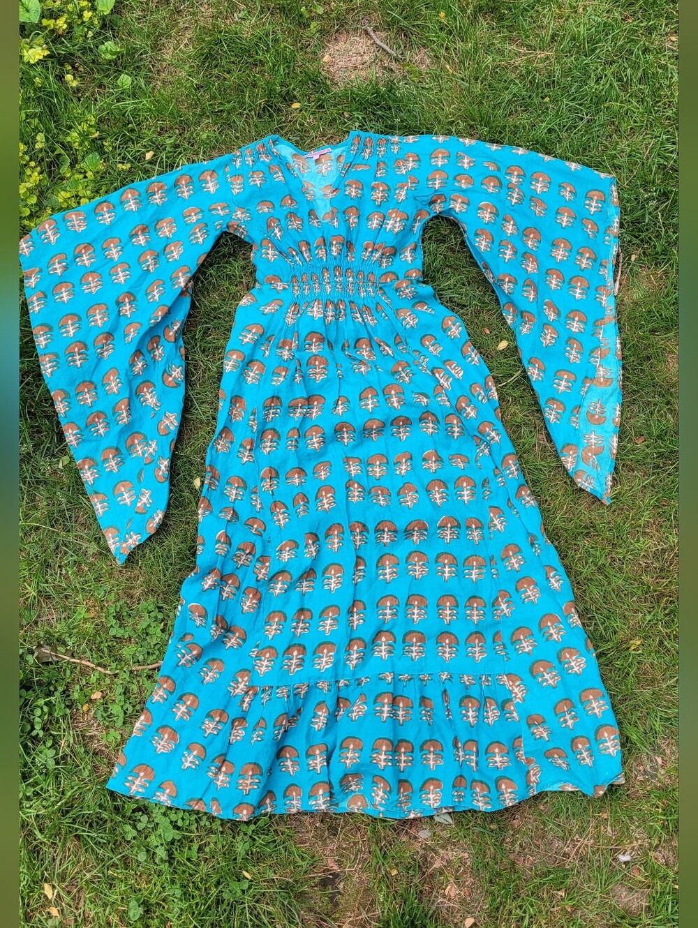 Calypso St. Barth Luna Kaftan Midi Dress Size 0 Vibrant Turquoise Linen Timeless